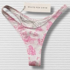 White Fox Swim Belmont Bikini Bottoms Small Primrose Pink Toile Print NWT